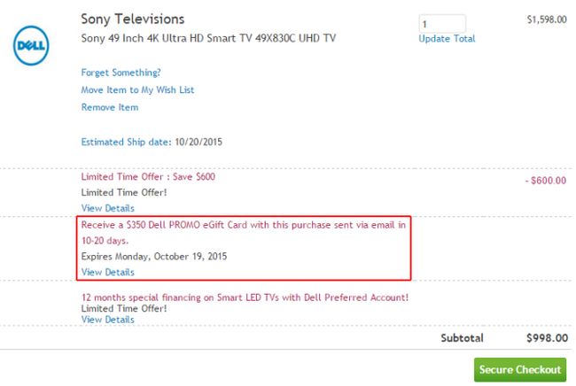 Fotografía - [Alerta Trato] Comprar un 49-pulgadas 4K de Sony Android TV ($ 998) de Dell y Get A $ 350 Dell Tarjeta Regalo